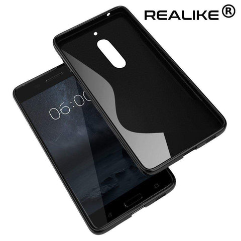 Image of REALIKE® Branded Shockproof High Quality TPU Soft Silicon Damage Protection Back Cover For Nokia 6 (2017) - Metallic Black (S LINE)
