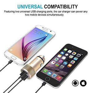 REALIKE®Car Charger,USB Car Quick Charger Metal Dual Car Adapter, Compatible with iPhone Xs XS Max XR X 8 7 Plus, iPad Pro Air Mini, Galaxy S9, Nexus, LG, HTC and More (Black)