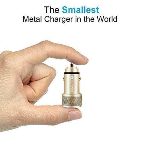 Image of REALIKE®Car Charger,USB Car Quick Charger Metal Dual Car Adapter, Compatible with iPhone Xs XS Max XR X 8 7 Plus, iPad Pro Air Mini, Galaxy S9, Nexus, LG, HTC and More (Black)