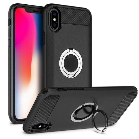 Image of REALIKE® iPhone X Cover, Aemotoy Protective Armor Bumper W 360 Degrees Ring Kickstand Shockproof Defender Case For iPhone X - Black