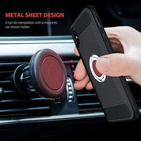 Image of REALIKE® iPhone X Cover, Aemotoy Protective Armor Bumper W 360 Degrees Ring Kickstand Shockproof Defender Case For iPhone X - Black