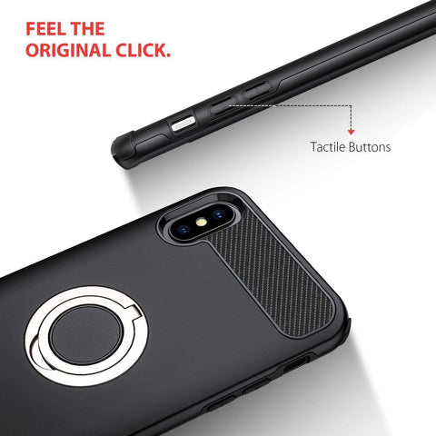 Image of REALIKE® iPhone X Cover, Aemotoy Protective Armor Bumper W 360 Degrees Ring Kickstand Shockproof Defender Case For iPhone X - Black