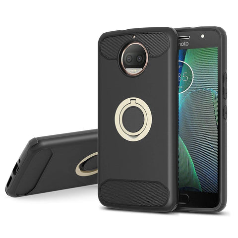 Image of REALIKE® Moto G5S Plus Cover, Aemotoy Protective Armor Bumper W 360 Degrees Ring Kickstand Shockproof Defender Case For Motorola Moto G5S Plus - Black