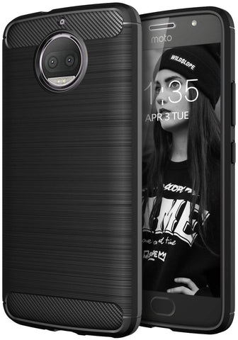Image of REALIKE® Moto G5S Plus Cover, Flexible Carbon Fiber TPU Protective Case Cover For Motorola Moto G5S Plus - Lunar Black