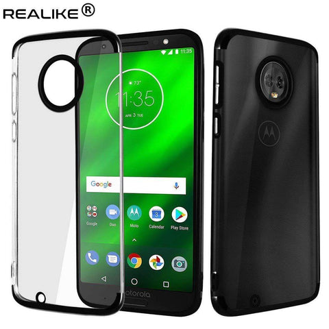Image of REALIKE® Moto G6 Cover, Metal Electroplating Technology -Slim Ultra-Thin Full Transparent Case Soft Skin Protective Back Cover for Moto G6 (Clear-Black)