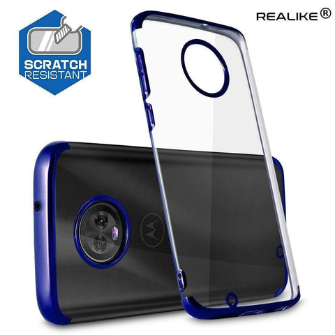 Image of REALIKE® Moto G6 Plus Cover, Metal Electroplating Technology -Slim Ultra-Thin Full Transparent Case Soft Skin Protective Back Cover for Moto G6 Plus (Clear-Blue)