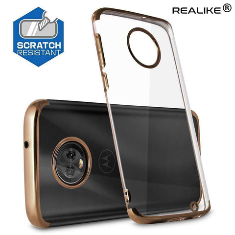 Image of REALIKE® Moto G6 Plus Cover, Metal Electroplating Technology -Slim Ultra-Thin Full Transparent Case Soft Skin Protective Back Cover for Moto G6 Plus (Clear-Gold)