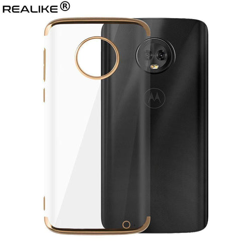 Image of REALIKE® Moto G6 Plus Cover, Metal Electroplating Technology -Slim Ultra-Thin Full Transparent Case Soft Skin Protective Back Cover for Moto G6 Plus (Clear-Gold)