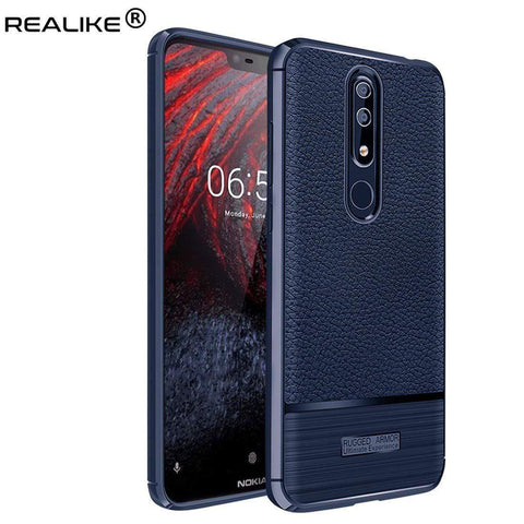 Image of REALIKE® Nokia 6.1 Plus Back Cover, Ultimate Protection from Drops, Durable, Anti Scratch, Perfect Fit Litchi Pattern Back Cover for Nokia 6.1 Plus 2018 (Litchi Blue)