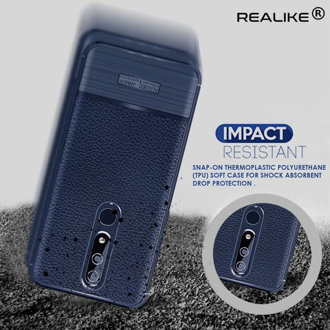 Image of REALIKE® Nokia 6.1 Plus Back Cover, Ultimate Protection from Drops, Durable, Anti Scratch, Perfect Fit Litchi Pattern Back Cover for Nokia 6.1 Plus 2018 (Litchi Blue)