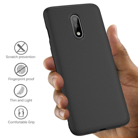 Image of REALIKE OnePlus 7 Back Cover, Beetle Series Shockproof Line Texture Case for Oneplus 7 (Aramid Black)