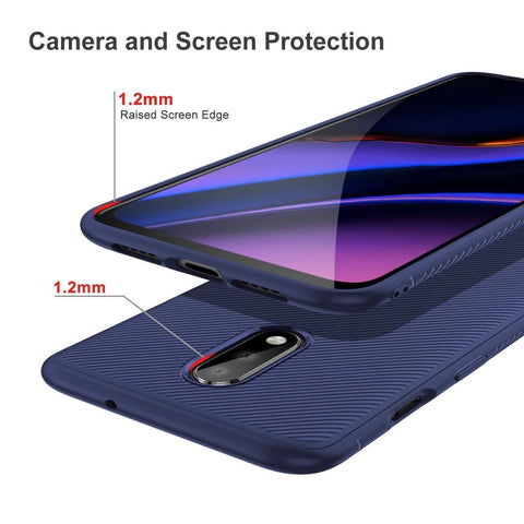 Image of REALIKE OnePlus 7 Back Cover, Beetle Series Shockproof Line Texture Case for Oneplus 7 (Aramid Blue)