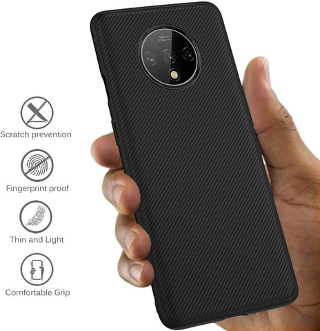 Image of REALIKE OnePlus 7T Back Cover, Carbon Fiber Shockproof Case for Oneplus 7T (Texture Black)