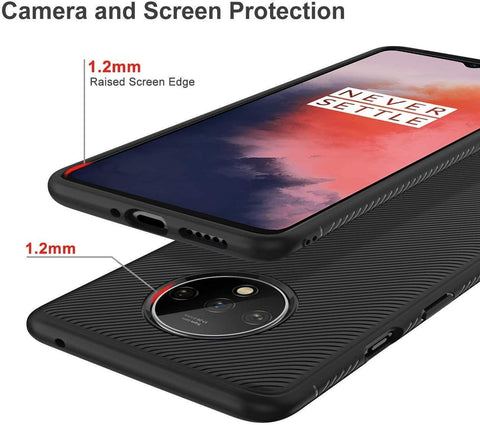 Image of REALIKE OnePlus 7T Back Cover, Carbon Fiber Shockproof Case for Oneplus 7T (Texture Black)