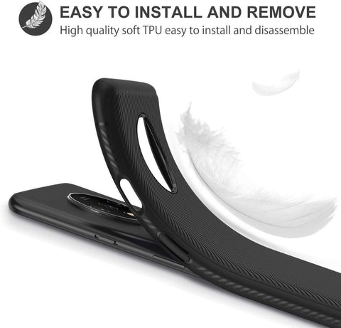 Image of REALIKE OnePlus 7T Back Cover, Carbon Fiber Shockproof Case for Oneplus 7T (Texture Black)