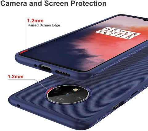Image of REALIKE OnePlus 7T Back Cover, Carbon Fiber Shockproof Case for Oneplus 7T (Texture Blue)