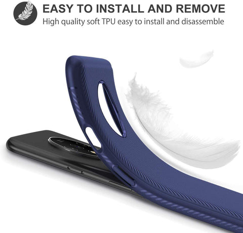 Image of REALIKE OnePlus 7T Back Cover, Carbon Fiber Shockproof Case for Oneplus 7T (Texture Blue)