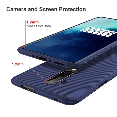 Image of REALIKE OnePlus 7T Pro Back Cover, Carbon Fiber Shockproof Case for Oneplus 7T Pro (Texture Blue)
