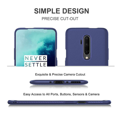 Image of REALIKE OnePlus 7T Pro Back Cover, Carbon Fiber Shockproof Case for Oneplus 7T Pro (Texture Blue)
