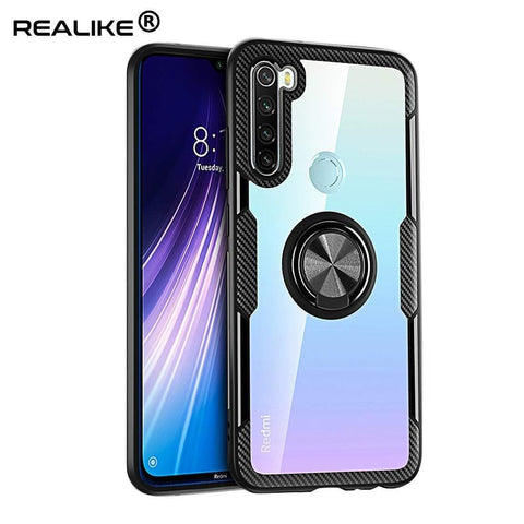 Image of REALIKE Redmi Note 8 Back Cover, Transparent Anti Scratch with Metallic 360 Ring Back Case for Redmi Note 8 (Clear/Black)