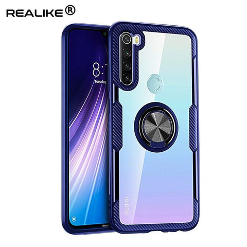 Image of REALIKE Redmi Note 8 Back Cover, Transparent Anti Scratch with Metallic 360 Ring Back Case for Redmi Note 8 (Clear/Blue)