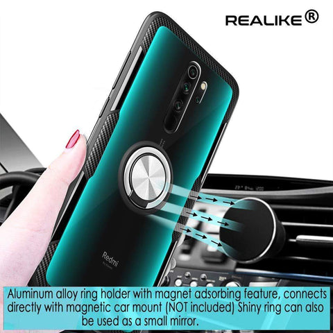 Image of REALIKE Redmi Note 8 Pro Back Cover, Transparent Anti Scratch with Metallic 360 Ring Back Case for Redmi Note 8 Pro (Clear/Black)