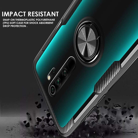 Image of REALIKE Redmi Note 8 Pro Back Cover, Transparent Anti Scratch with Metallic 360 Ring Back Case for Redmi Note 8 Pro (Clear/Black)