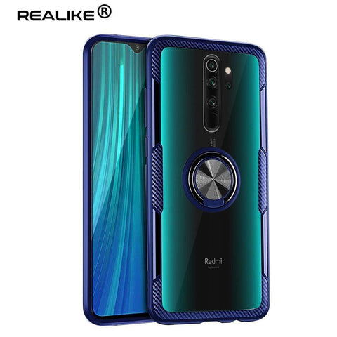 Image of REALIKE Redmi Note 8 Pro Back Cover, Transparent Anti Scratch with Metallic 360 Ring Back Case for Redmi Note 8 Pro (Clear/Blue)