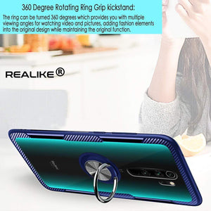 REALIKE Redmi Note 8 Pro Back Cover, Transparent Anti Scratch with Metallic 360 Ring Back Case for Redmi Note 8 Pro (Clear/Blue)