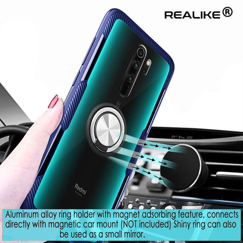 Image of REALIKE Redmi Note 8 Pro Back Cover, Transparent Anti Scratch with Metallic 360 Ring Back Case for Redmi Note 8 Pro (Clear/Blue)