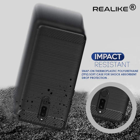 Image of REALIKE&reg; Honor 9i Back Cover, Flexible Carbon Fibre Design Light Weight Shockproof Back Cover For HUAWEI Honor 9i - Metallic Black