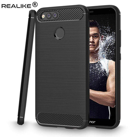 Image of REALIKE® Huawei Honor 7X Back Cover Flexible Carbon Fiber Design Light weight Shockproof Back Case for Honor 7X (BLACK)