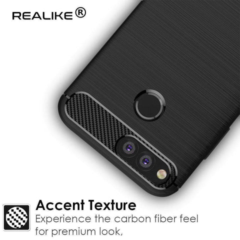Image of REALIKE® Huawei Honor 7X Back Cover Flexible Carbon Fiber Design Light weight Shockproof Back Case for Honor 7X (BLACK)