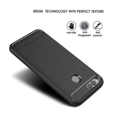 Image of REALIKE&reg; Huawei Honor 7X Back Cover Flexible Carbon Fiber Design Light weight Shockproof Back Case for Honor 7X (Black)