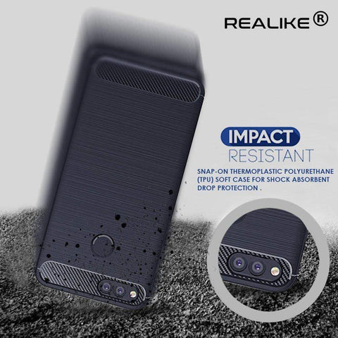 Image of REALIKE&reg; Huawei Honor 7X Back Cover Flexible Carbon Fiber Design Light weight Shockproof Back Case for Honor 7X (BLACK) (Blue)