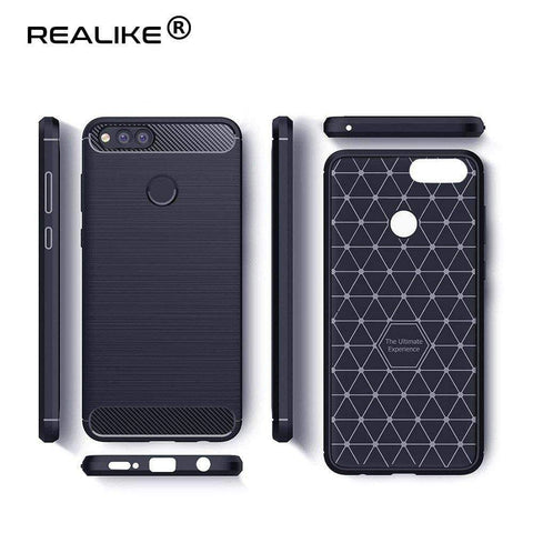Image of REALIKE® Huawei Honor 7X Back Cover Flexible Carbon Fiber Design Light weight Shockproof Back Case for Honor 7X (BLACK) (Blue)