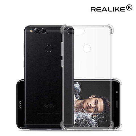 Image of REALIKE® Huawei Honor 7X Back Cover Flexible Carbon Fiber Design Light weight Shockproof Back Case for Honor 7X (BLACK) (Clear)