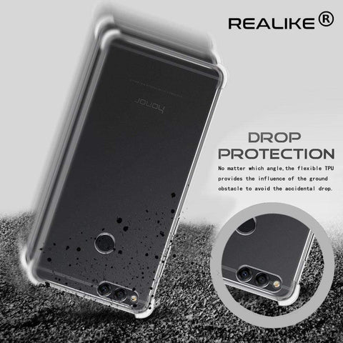 Image of REALIKE® Huawei Honor 7X Back Cover Flexible Carbon Fiber Design Light weight Shockproof Back Case for Honor 7X (BLACK) (Clear)