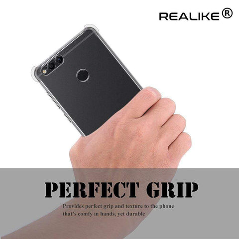 Image of REALIKE&reg; Huawei Honor 7X Back Cover Flexible Carbon Fiber Design Light weight Shockproof Back Case for Honor 7X (BLACK) (Clear)
