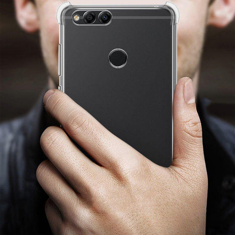 Image of REALIKE® Huawei Honor 7X Back Cover Flexible Carbon Fiber Design Light weight Shockproof Back Case for Honor 7X (BLACK) (Clear)