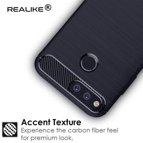 Image of REALIKE® Huawei Honor 7X Back Cover Flexible Carbon Fiber Design Light weight Shockproof Back Case for Honor 7X (Blue)
