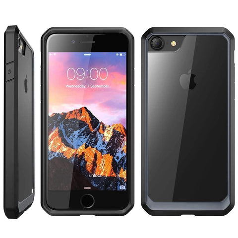 Image of REALIKE® iPhone 8 Crystal Back Case with Screen Protector Combo, Premium Quality Hard Back Case with 9H Full Coverage HD Clear Tempered Glass for iPhone 8 (Black)