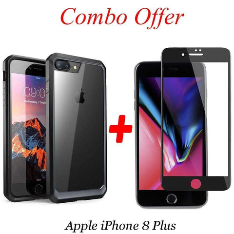 Image of REALIKE® iPhone 8 Plus Crystal Back Case with Screen Protector Combo, Premium Quality Hard Back Case with 9H Full Coverage HD Clear Tempered Glass for iPhone 8 Plus (Black)