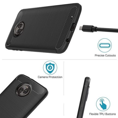 Image of REALIKE® MOTO X4 Back Cover, Flexible Carbon Fibre Design Light Weight Shockproof Back Cover For Motorola Moto X4 (Black)