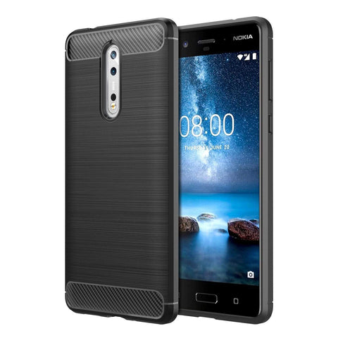 Image of REALIKE® NOKIA 8 (2017) Flexible Carbon Fibre Design Light Weight Shockproof Back Cover For Nokia 8 (Black)