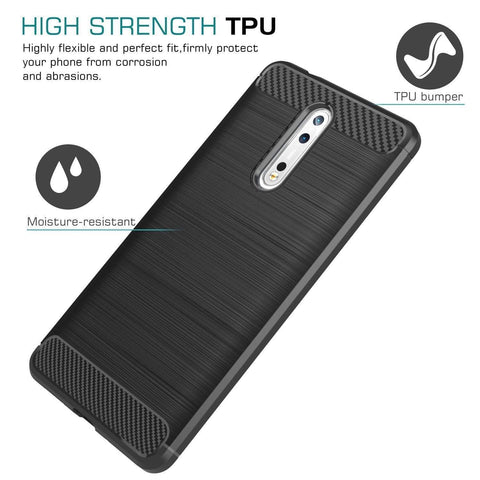 Image of REALIKE® NOKIA 8 (2017) Flexible Carbon Fibre Design Light Weight Shockproof Back Cover For Nokia 8 (Black)