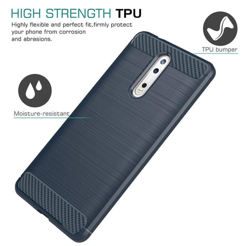 Image of REALIKE® NOKIA 8 (2017) Flexible Carbon Fibre Design Light Weight Shockproof Back Cover For Nokia 8 (Blue)