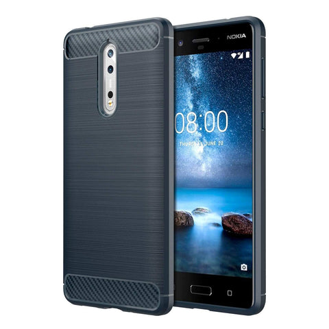 Image of REALIKE® NOKIA 8 (2017) Flexible Carbon Fibre Design Light Weight Shockproof Back Cover For Nokia 8 (Blue)