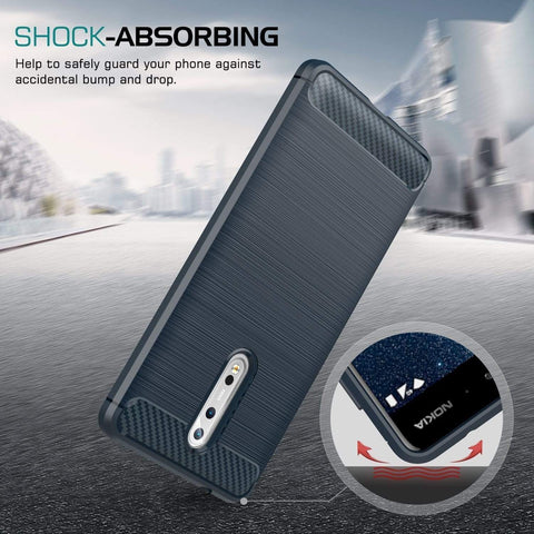 Image of REALIKE® NOKIA 8 (2017) Flexible Carbon Fibre Design Light Weight Shockproof Back Cover For Nokia 8 (Blue)
