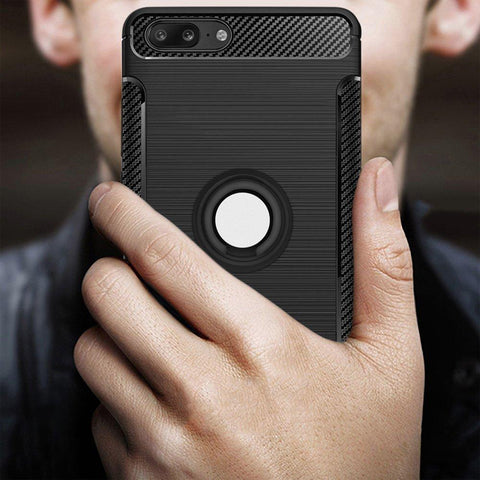 Image of REALIKE® OnePlus 5 Cover, Aemotoy Protective Armor Bumper W 360 Degrees Ring Kickstand Shockproof Defender Case For OnePlus Five - Carbon Black